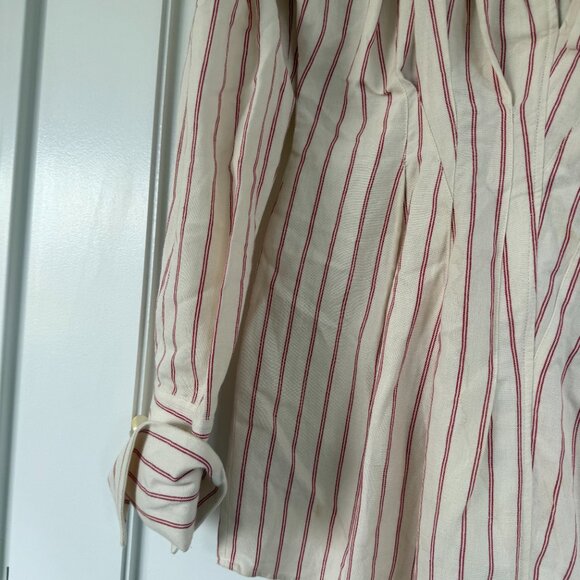 Jacquemus Les Santons De Provence Mini Shirt Dress Striped Linen Pleated Red 42 - Picture 4 of 8